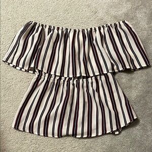 Striped Off-Shoulder Top with Gathered Middle